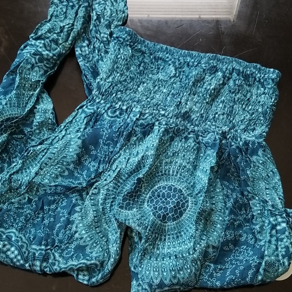 OS Cotton Rose Teal Boho Thai Buddha Pants - Picture 5 of 5